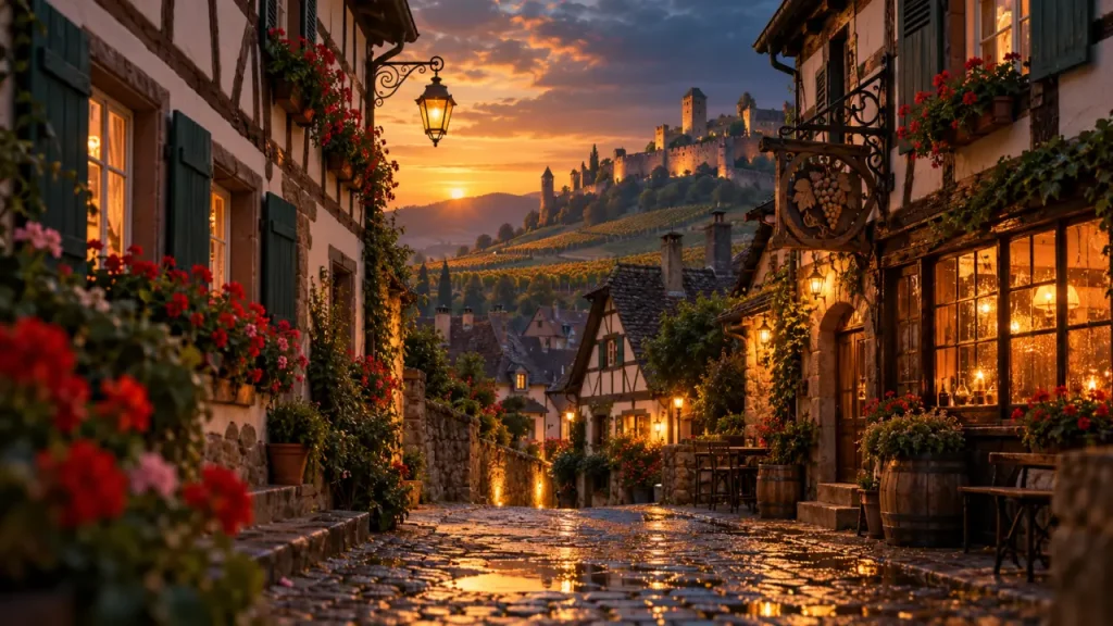 Best villages to visit in alsace : ruelle alsacienne à colombages près des vignes