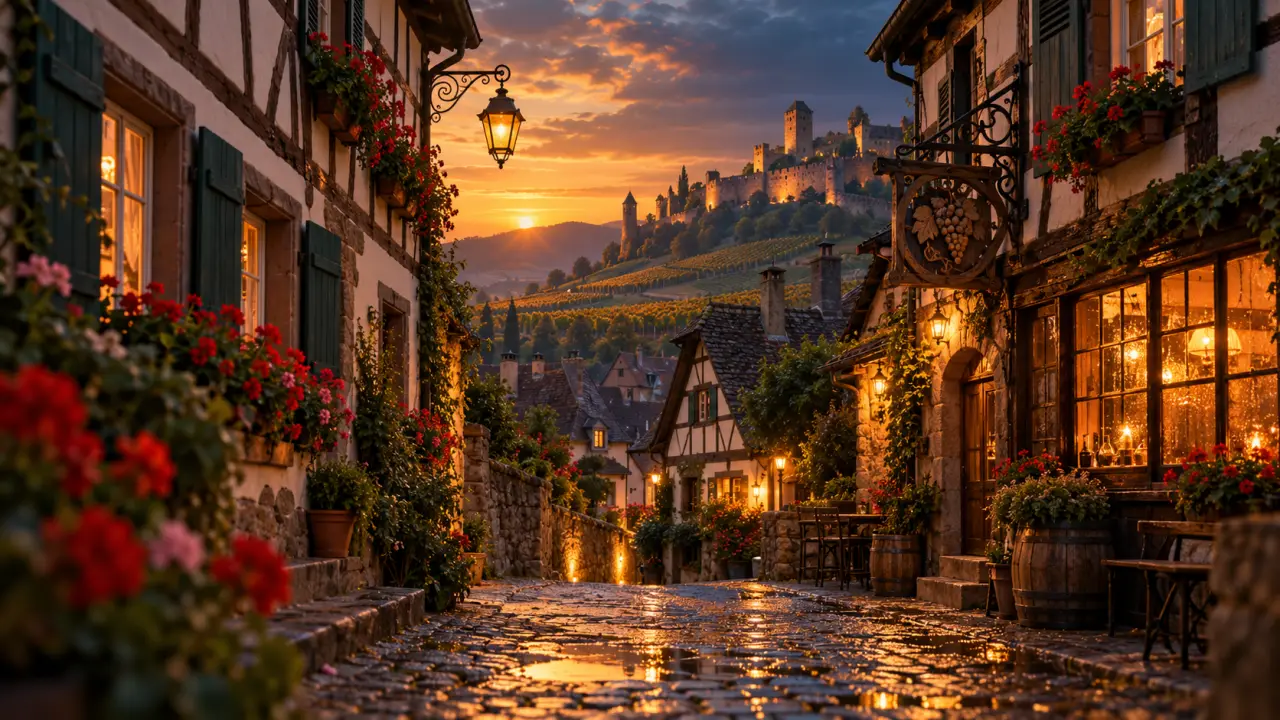 Best villages to visit in alsace : ruelle alsacienne à colombages près des vignes