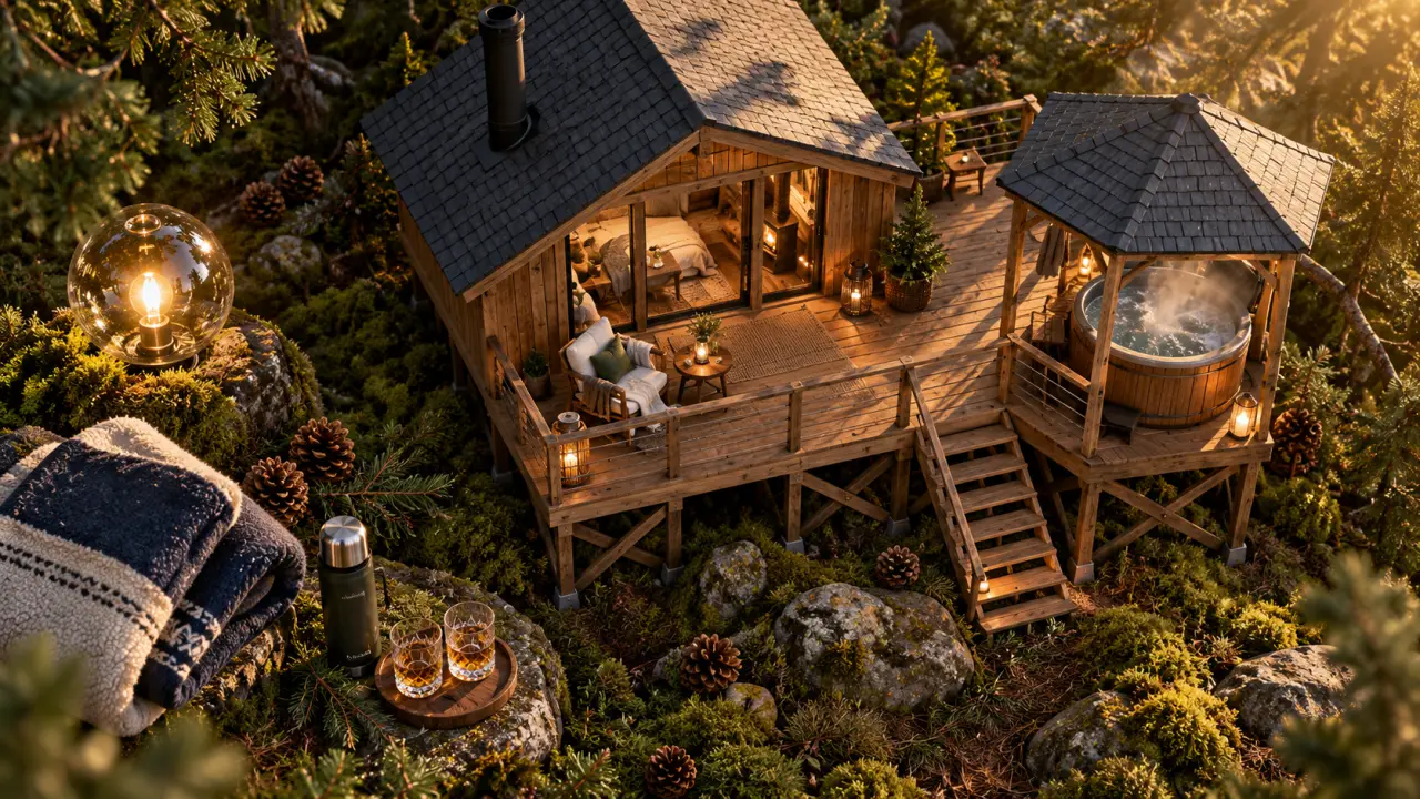 Hébergement insolite Grand Est : cabane avec bain nordique couvert