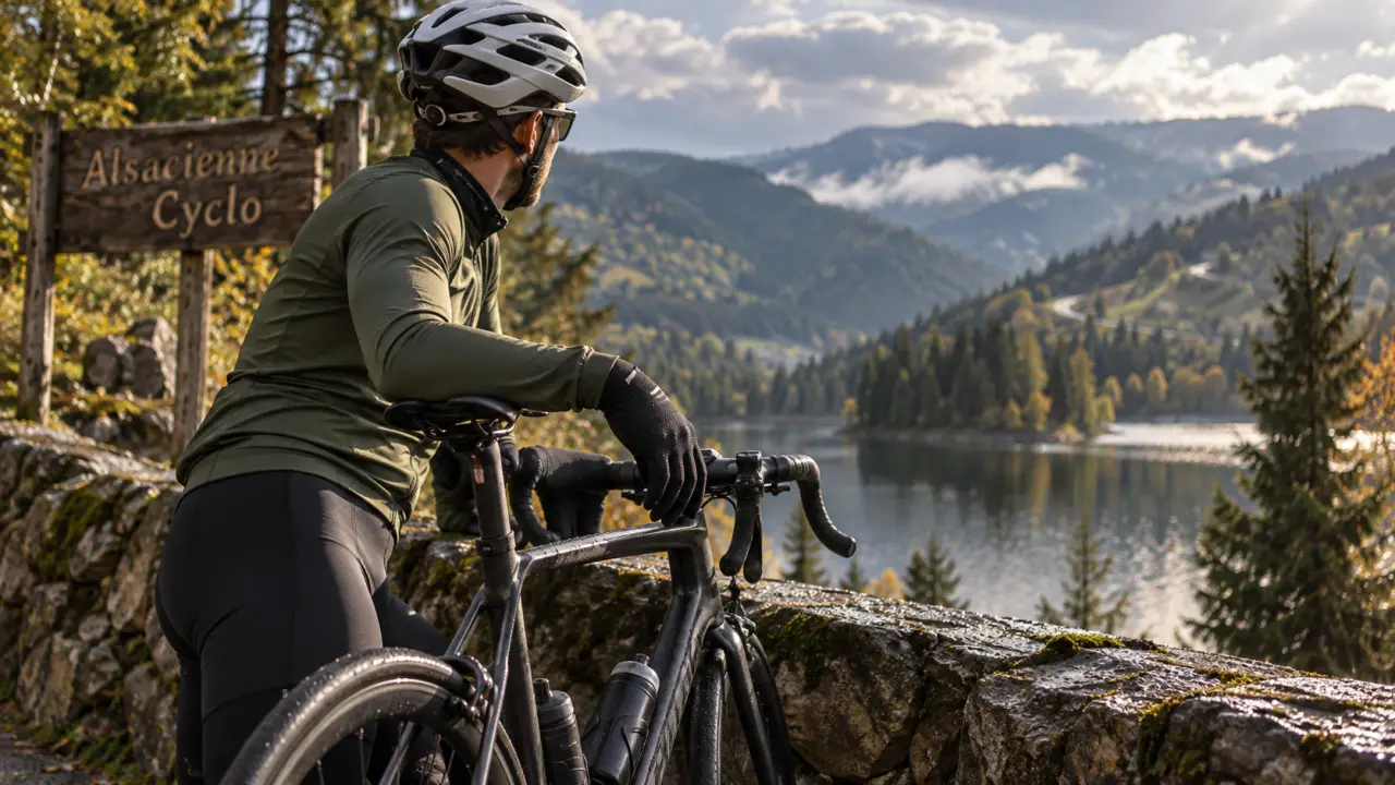 L'alsacienne cyclo : cycliste aux Vosges près d’un lac