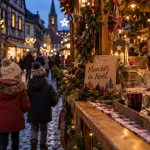 Marchés de noel autour de Strasbourg : ruelle alsacienne, vin chaud et étal de Noël