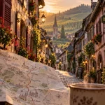 Most beautiful villages in alsace : ruelle alsacienne et plan de route Route des Vins