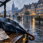 Que faire Alsace pluie : quai de Strasbourg sous la pluie, parapluie