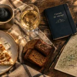 Que faire en alsace en fevrier : tarte flambée, café et vin blanc alsacien, ambiance neige vosgienne
