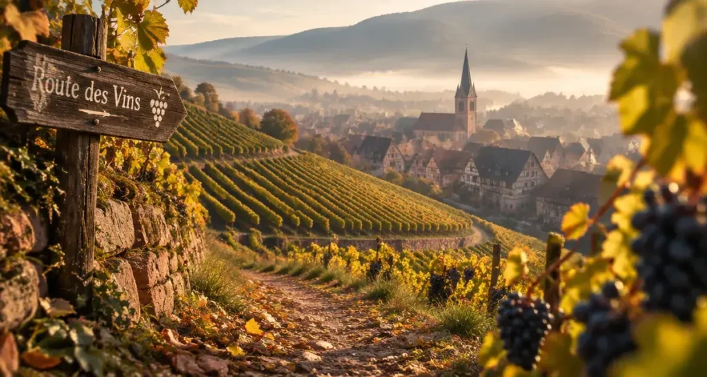 Que faire en Alsace en septembre : vue sur les vignes et un village viticole