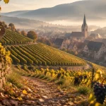 Que faire en Alsace en septembre : vue sur les vignes et un village viticole