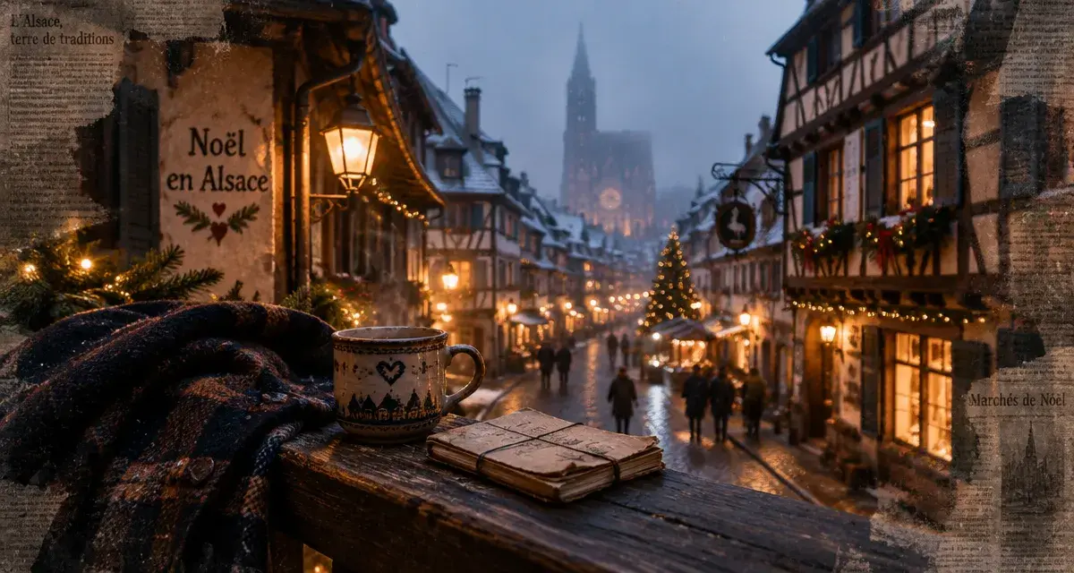 Que faire le 25 decembre en alsace : rue alsacienne avec guirlandes et cathédrale