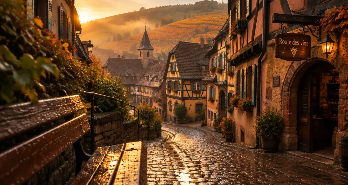 Que faire pendant les vacances de la Toussaint en Alsace : ruelles d’Eguisheim à l’automne