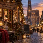 Quel marché de noël visiter en Alsace : marché de Noël de Strasbourg golden hour