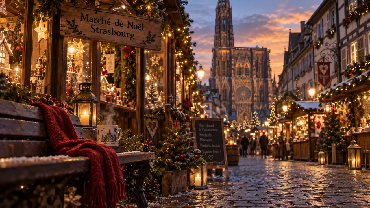 Quel marché de noël visiter en Alsace : marché de Noël de Strasbourg golden hour