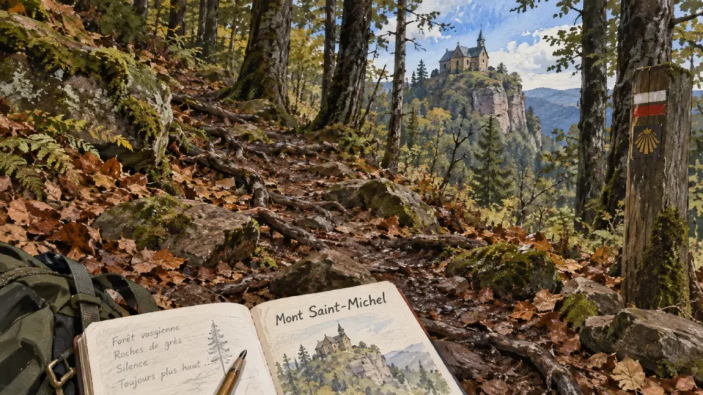 Randonnée mont saint michel alsace : sentier en sous-bois vers la chapelle Saint-Michel