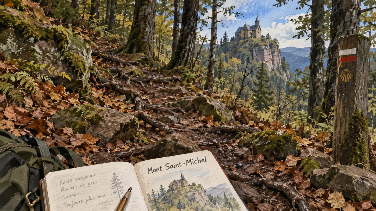 Randonnée mont saint michel alsace : sentier en sous-bois vers la chapelle Saint-Michel