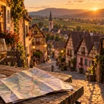 Site a visiter en alsace : village viticole aux façades à colombages, vignes et ruelles pavées