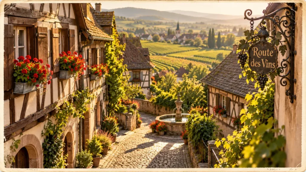 Ruelles et balcons fleuris dans les villages fleuris d’Alsace, Route des Vins