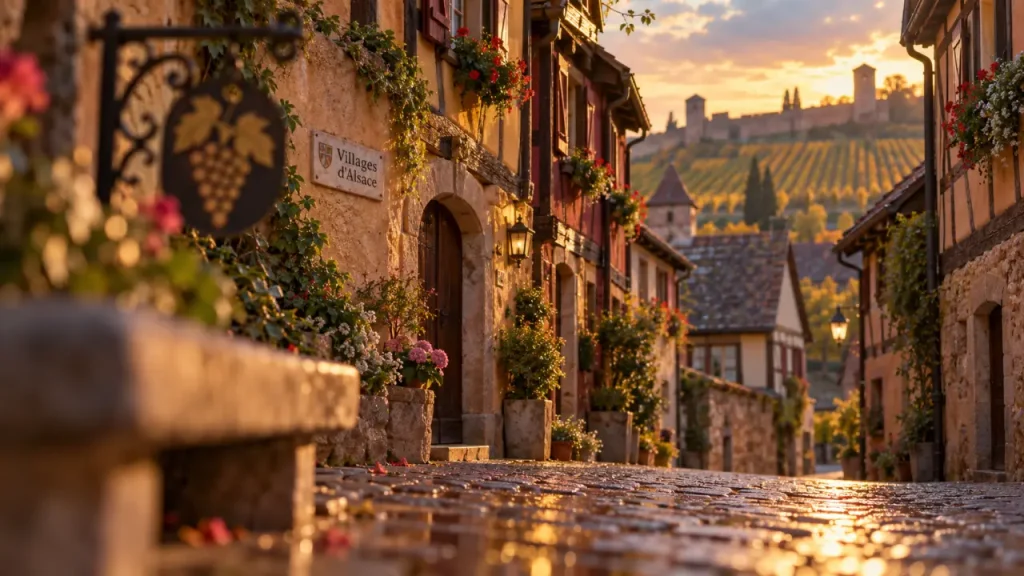 Villages preferes des francais en alsace : ruelle d’Eguisheim au soleil